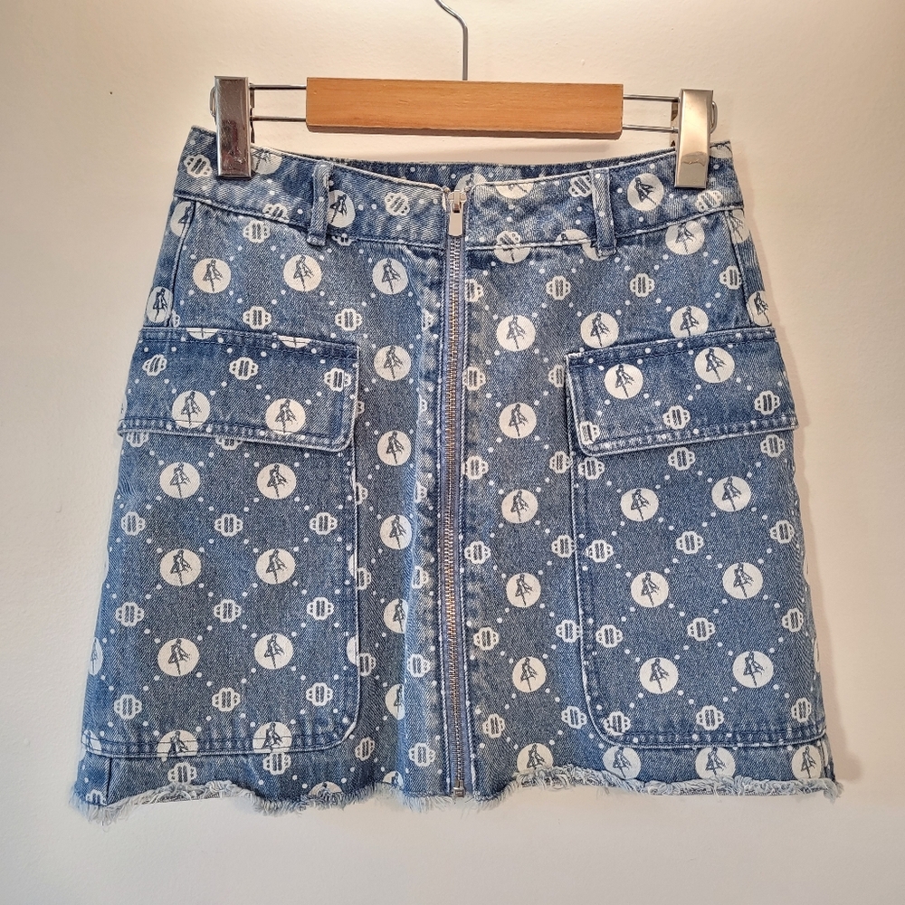 Sailor Moon x Maje - Jimoon Monogram-Print High-Waisted Denim Mini Skirt - 25"